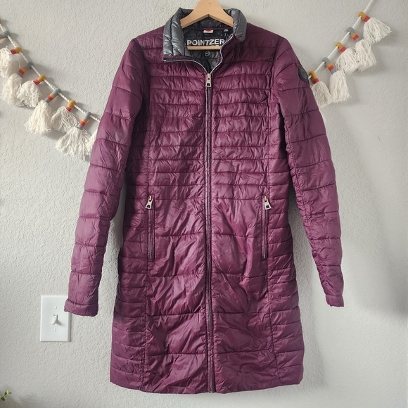 Point Zero Burgundy Nylon Longline Packable Puffer Jacket Heat Tech Winter S/P - Picture 1 of 14